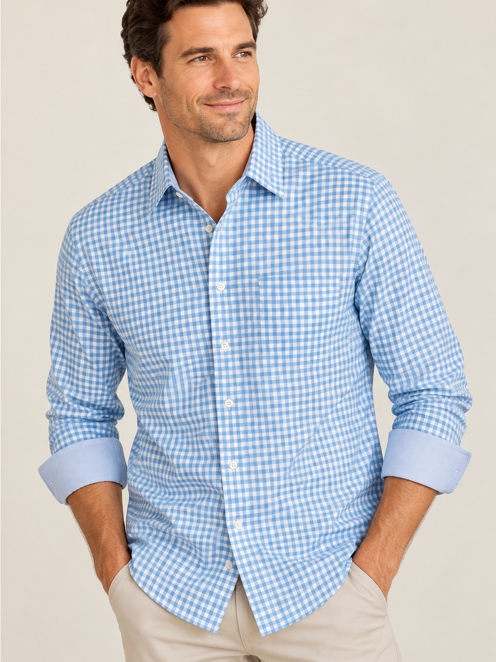 Johnston & Murphy XC4 Men’s Blue Gingham Cotton Button Down Shirt L 🟫